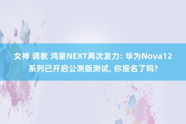 女神 调教 鸿蒙NEXT再次发力: 华为Nova12系列已开启公测版测试， 你报名了吗?