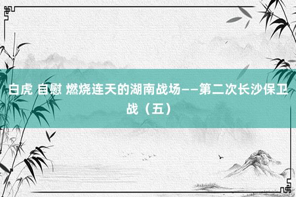 白虎 自慰 燃烧连天的湖南战场——第二次长沙保卫战（五）